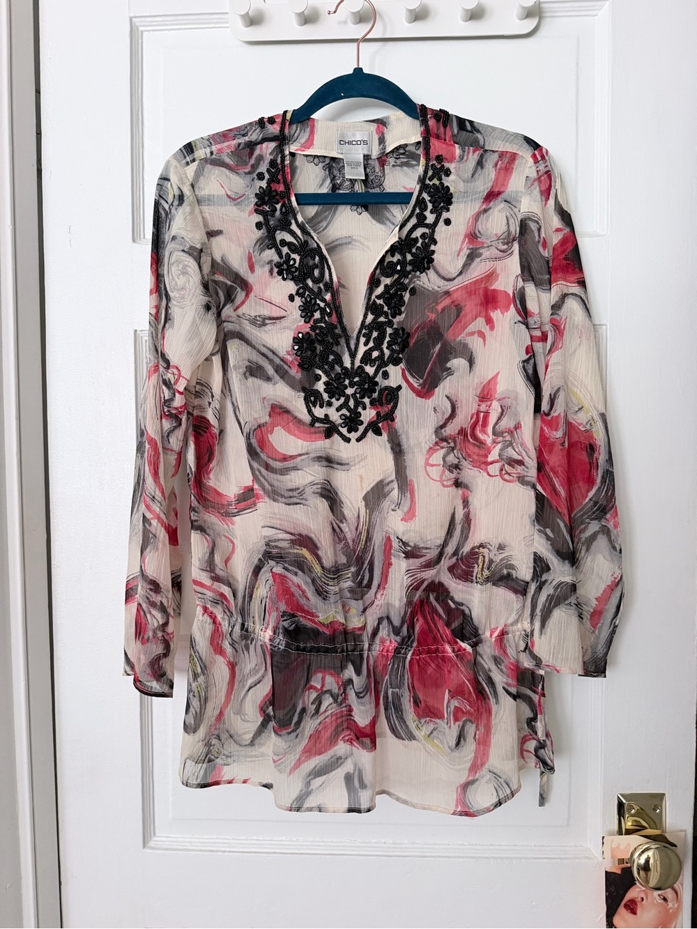 Sheer beaded abstract tunic for beach
